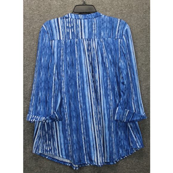 Cocomo Shirt Womens 1X Blue Blouse Abstract Roll Tab Sleeve - Picture 2 of 5